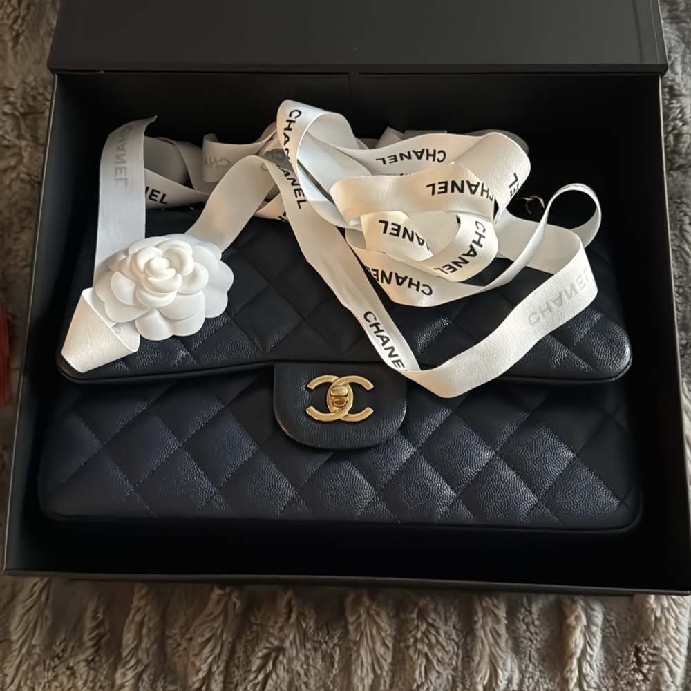 Navy classic Chanel flap bag